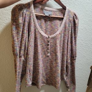 Anthropologie Puff sleeved knit Henley top size XS